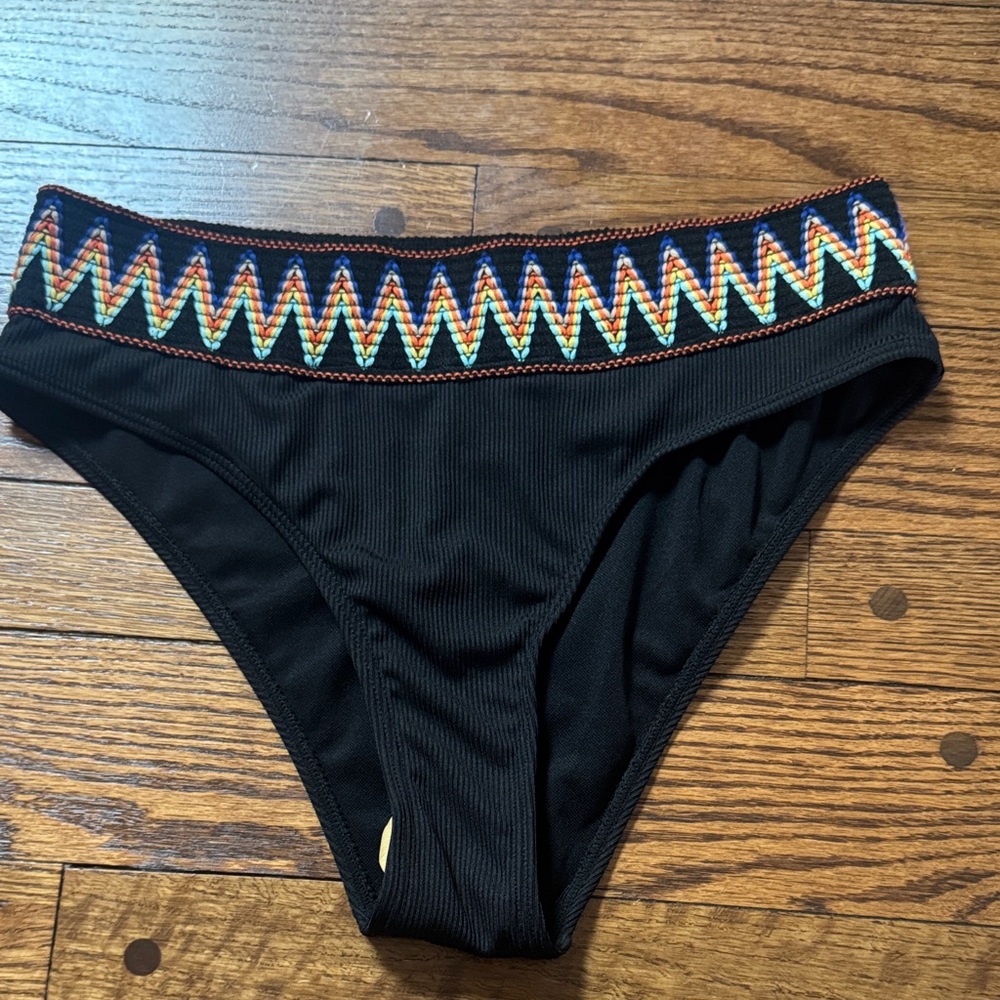 Black Bikini Bottom with Colorful Zigzag Trim